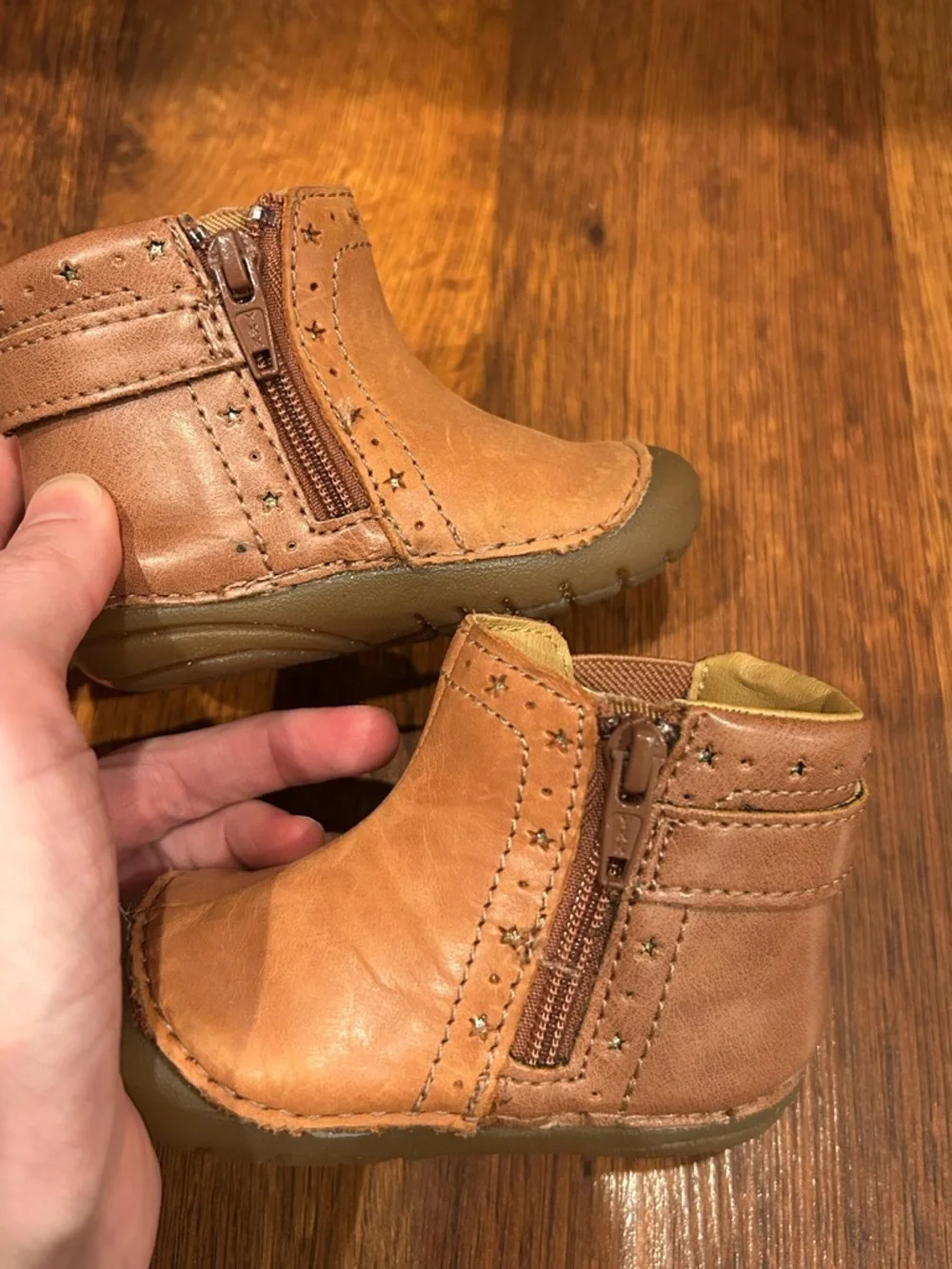 Stride Rite Kid’s Agnes Bootie Infant Size 3M Brown Side Zipper & Buckle